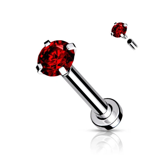 18G Flat Back Labret Nose Studs Rings Surgical Steel Prong Set Top CZ Gems Jewel - Image 1 of 4