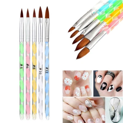 5Pcs Acrylic 3D Painting Drawing UV Gel DIY Brush Pen Nail Art Tool #4/6/8/10/12 - Image 1 of 4