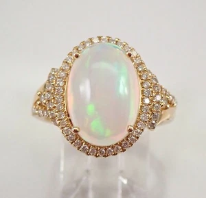 14K Yellow Gold 4.42 ct Opal and Diamond Halo Engagement Ring Size 7 October Gem - Picture 1 of 6