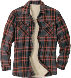 Beotyshow Sherpa Fleece Lined Flannel Button Down Shirt Plaid Grey Jacket XL NWT - Picture 1 of 4