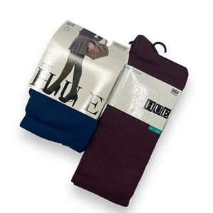 HUE Womens Imperial Blue Opaque Tight 1 Pair Size 1 FREE Napa Burgundy Flat Knit - Picture 1 of 2
