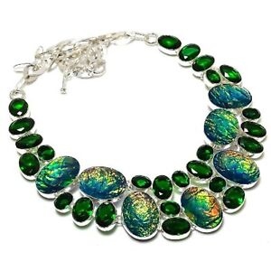 Triplet Opal & Diopside Gemstone Silver Handmade Fashion Jewelry Necklace 18"