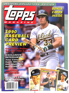 1990 TOPPS MAGAZINE JOSE CANSECO PREMIERE ISSUE W/CARD SHEET KEN GRIFFEY JR ROY