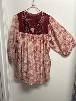 Top túnica granate crochet y floral BOHO BORDADO FLUIDO mezcla seda mediana Foto 1 de 4