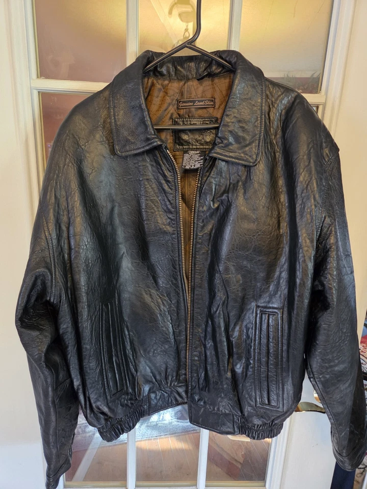 Chaqueta de cuero vintage de piel de cordero negra grande Hunt Club Foto 1 de 4