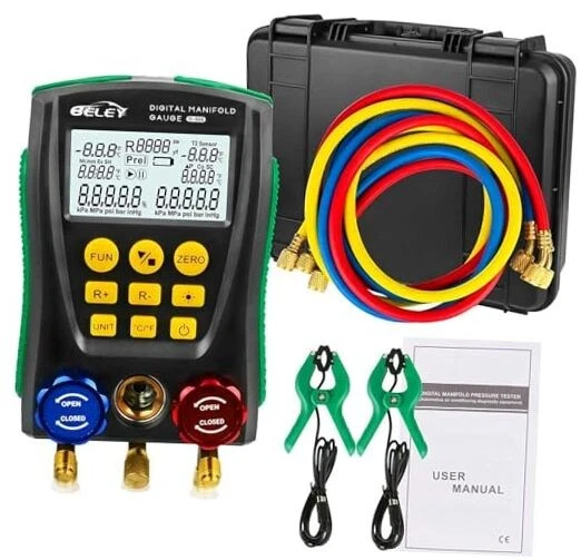Beley Refrigeration Digital Manifold HVAC System Gauge Set With Temperature Clip