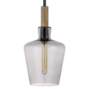 Cal Lighting FX-3779-1 Swindon 8"W Wood Mini Pendant - Black - Picture 1 of 4
