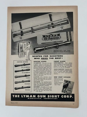 Anuncio impreso vintage 1955 Lyman Scopes Alaskan Challenger Wolverine solo anuncio Foto 1 de 3