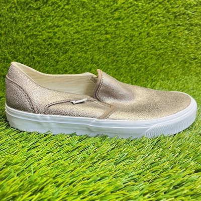 Vans Classic Slip-On Womens Size 8.5 Gold White Athletic Skate Shoes Sneakers - Imagem 1 de 4