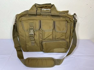 Tactical 14 Inch Laptop Messenger Bag Tan Canvas 14" X 9.5" X 4" - NEW - Picture 1 of 3
