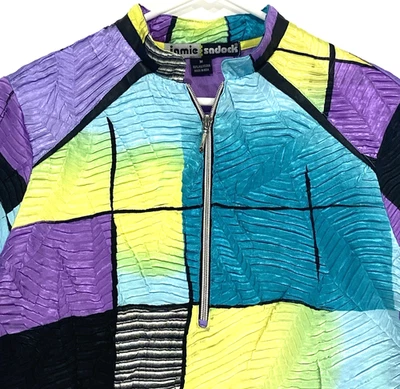 Jamie Sadock Women's Golf Quarter Zip Crinkled Abstract Pullover Top Medium - Image 1 of 4