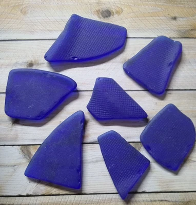 LOT 7 XL Pieces Machine Tumbled Thick Blue Glass with Sea Glass Finish - Image 1 of 4