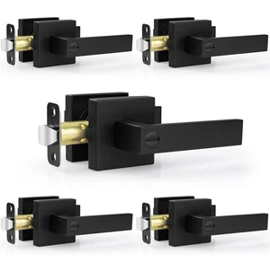5 Pack Matte Black Door Handles Privacy Door Levers, Keyless Interior Door Knobs - Picture 1 of 8