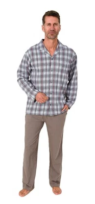 Mens Pyjamas Button Through Lapel Collar Long Sleeve Check Plus Sizes 74560 - Image 1 of 3