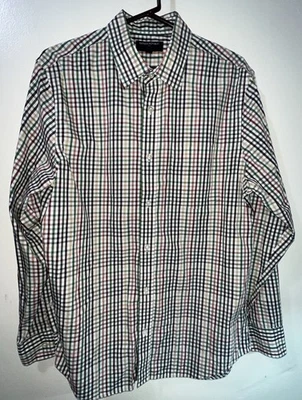 Camisa de vestir para hombre BANANA REPUBLIC sin hierro calce ajustado grande marrón verde blanco a cuadros Foto 1 de 4