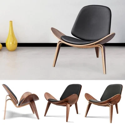 Classic Hans Wegner Shell Lounge Chair Accent Chair Full Leather Tripod Design - Image 1 of 4