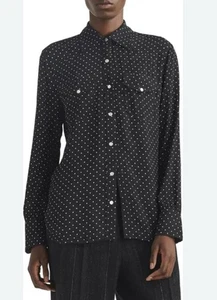 rag & bone Jordan Polka Dot Shirt Women's Sz L Top Black Designer Preppy Casual - Picture 1 of 8