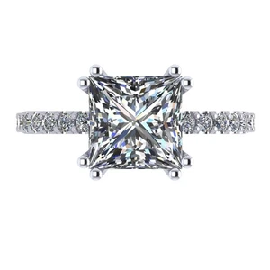 Platinum Plated Silver 3 CTW Princess Cut Zirconia Solitaire Ring - 8MM Size 7 - Picture 1 of 7