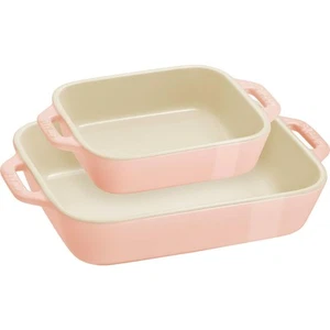 staub "Rectangular Dish (14 x 11cm / 20 x 16cm) 2 Piece Set Macaron Pink" Cerami - Picture 1 of 5