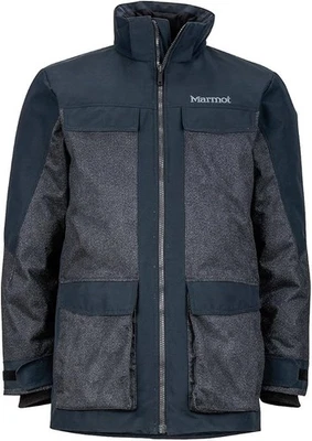 MARMOT MEN'S TELFORD HOODED SNOW JACKET 700 FILL DOWN sz L BLACK GREY C73290 - Image 1 of 4