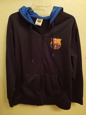 FCB Barcelona Barca Full Zip Hoodie Jacket Football Soccer Mens Large Black/Blue Cover