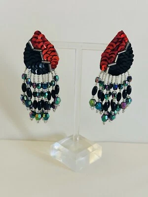 Pendientes Gruesos De Colección Perforados Cuelgan Cascada Racimo Vidrio Lucite Años 80 Foto 1 de 4