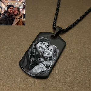Personalized Custom Photo Necklace Dog Tag Pendant Necklace Picture Jewelry Gift - Picture 1 of 7