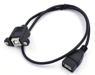 USB-B 2.0 Female with Panel Mount to USB A Female Jack Extension Cable 0.5m - Image 1 of 4