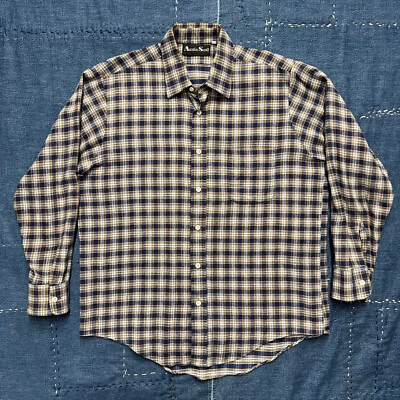 Vintage 90s Austin Scott Plaid Flannel Shirt Men's Large Blue Grunge Button Up - Image 1 of 4