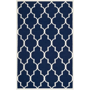 SAFAVIEH Dhurries DHU632D Handwoven Navy / Ivory Rug - Picture 1 of 23
