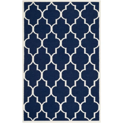 SAFAVIEH Dhurries DHU632D Handwoven Navy / Ivory Rug - Image 1 of 4