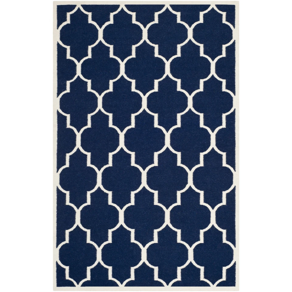 SAFAVIEH Dhurries DHU632D Handwoven Navy / Ivory Rug - Image 1 of 4