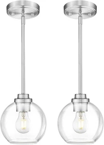 Globe Pendant Light Fixture, Modern Brushed Nickel Hanging Light with Clear Glas - Picture 1 of 7