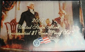 Juego de prueba de monedas de $1 presidenciales de Estados Unidos 2007 como nuevo con caja y certificado de autenticidad caja original - Imagen 1 de 3