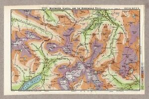 Antique Folding Guide Map Scafell Lake District 1925 J Bartholomew 10" x 6.5"