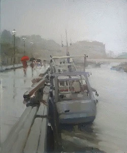 ORIGINAL MICHAEL RICHARDSON The Quayside Trouville Normandy France OIL PAINTING - Picture 1 of 1