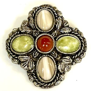 Vintage Signed Miracle Celtic Scottish Glass Agate Brooch Kilt Pin Mid Century - Picture 1 of 6