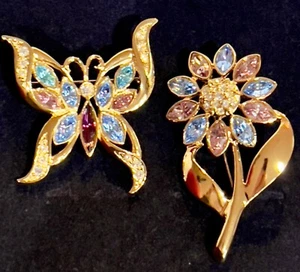 Vintage GOLDEN BUTTERFLY & GOLDEN FLOWER Brooch Statement Pin by Avon 1990’s NOS - Picture 1 of 7