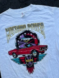 RARE VINTAGE Single Stitch 90s MUSTANG HORSE Racing Shor Hills Tee SIZE LARGE - Picture 1 of 6