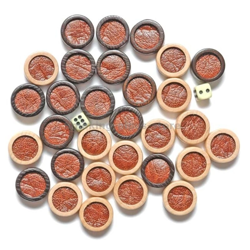 30 Handarbeit HOLZ Backgammon Steine Weiße und Dunkle Antik + 2 Würfel 27mm 1,1" - Bild 1 von 3