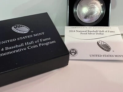 2014 P 1oz 90% SILVER DOLLAR PROOF. BASEBALL HALL OF FAME. OGP AND COA.  - Image 1 of 4