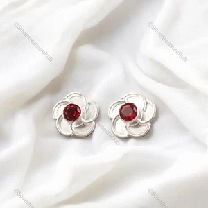 Pendientes redondos de plata de ley 925 con pasador de piedra rubelita rosa regalo para madres - Imagen 1 de 5