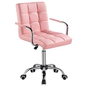 Silla Escritorio con Ruedas de Cuero Artificial Rosa con Soprote Lumbar - Imagen 1 de 12