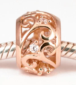 SOLID 9CT 9K ROSE GOLD Blossom BEAD with 6pcs Sparkling CZ For Charm Bracelet - Picture 1 of 4