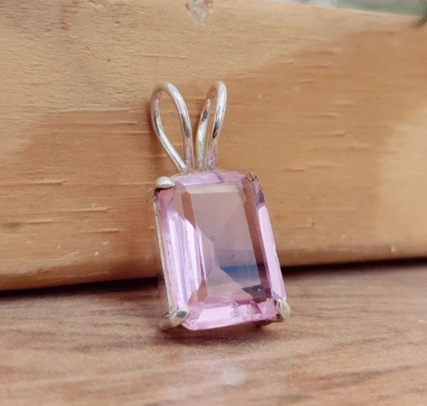 Colgante de piedras preciosas de cuarzo rosa sólido de plata de ley 925 colgante de Navidad SD27 Foto 1 de 3