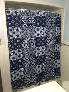 Westbrook Navy & White Calico Bathroom Fabric Shower Curtain Bath Decor - Picture 1 of 2