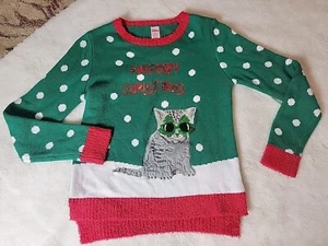 Holiday Time Meowy Christmas Childrens Girls Extra Large Long Sleeve Sweater - Picture 1 of 9