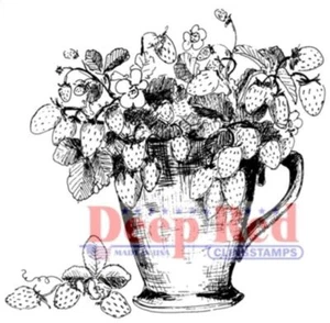 Deep Red Cling Rubber Stamp Garden Strawberry Potted Plant Fruit - Picture 1 of 1