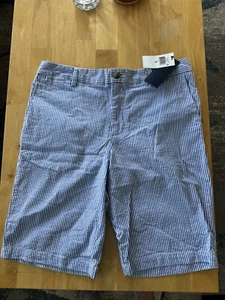 NWT Polo Ralph Lauren Boys Stretch Cotton Seersucker Shorts, Blue/White, Sz 18 - Picture 1 of 4