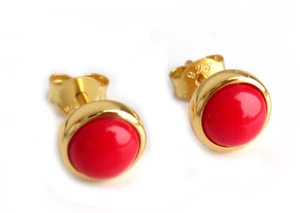 Ohrstecker  Koralle rund  8 mm 925er Silber vergoldet + Box TR47 - Bild 1 von 4